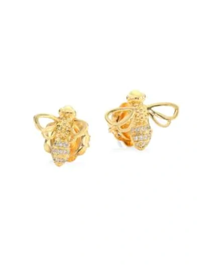 Shop Temple St Clair Garden Of Earthly Delights Diamond & 18k Gold Bee Bellina Earrings In Yellow Gold
