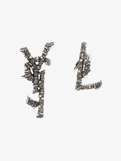 Shop Saint Laurent Ysl Logo Clip Earrings In Metallic