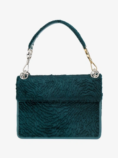 Shop Fendi Teal Kan I F Velvet Shoulder Bag In Blue