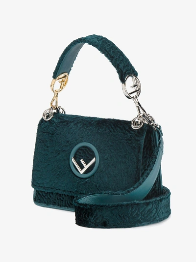 Shop Fendi Teal Kan I F Velvet Shoulder Bag In Blue