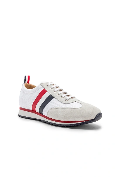 Shop Thom Browne Suede Running Shoes In White