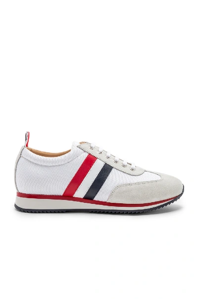 Shop Thom Browne Suede Running Shoes In White