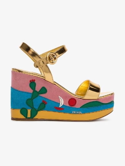 Shop Prada Gold Cactus 105 Platform Wedges In Metallic