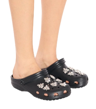 Shop Christopher Kane Crystal-embellished Crocs In Black