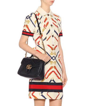 Gucci Gg Marmont Small Chevron Quilted Top-handle Bag With Chain Strap In Black