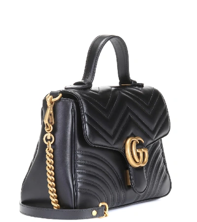 Gucci Gg Marmont Small Chevron Quilted Top-handle Bag With Chain Strap In Black