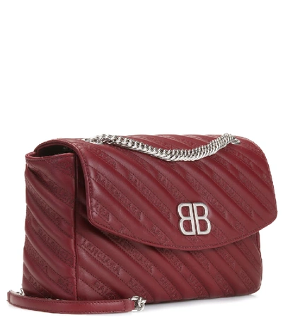 Shop Balenciaga Chain Round S Leather Shoulder Bag In Red