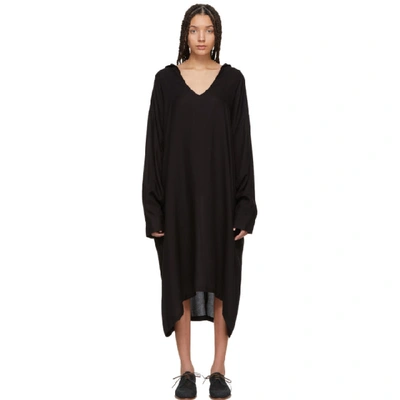 Shop Y's Ys Black U-hooded Dress In 3 Black