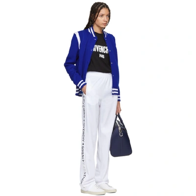 Shop Givenchy Blue Knit Logo Bomber Jacket