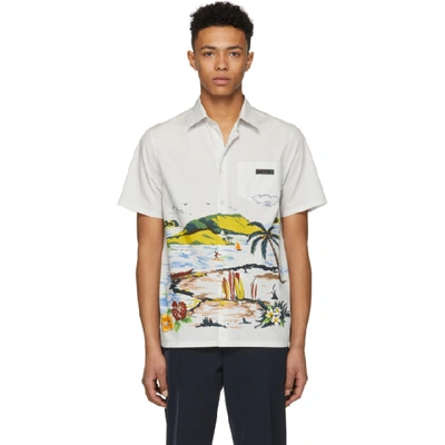 Shop Prada Off-white Beach Print Shirt In F0018-nat