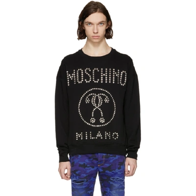 Shop Moschino Black Studded Logo Sweatshirt In A1555 Black