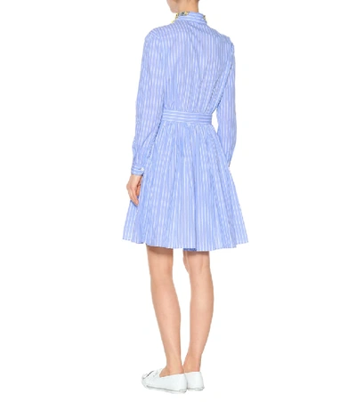 Shop Miu Miu Embellished Cotton Poplin Dress In Blue