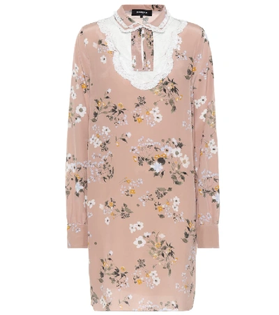 Shop Rochas Printed Silk Mini Dress In Beige