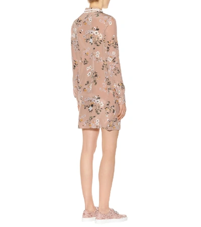 Shop Rochas Printed Silk Mini Dress In Beige