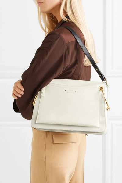 Shop Chloé Roy Medium Leather And Suede Shoulder Bag In Cream