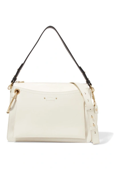 Shop Chloé Roy Medium Leather And Suede Shoulder Bag In Cream