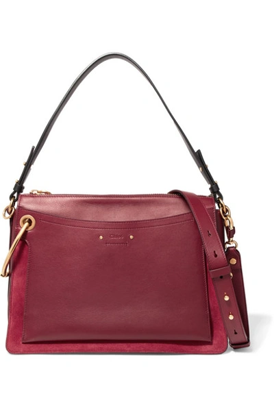 Shop Chloé Roy Medium Leather And Suede Shoulder Bag In Burgundy