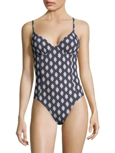 Shop Tory Burch One-piece Underwire Swimsuit In Tory Navy