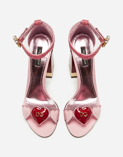 Shop Dolce & Gabbana Sandal In Mix Of Material With Jewel Heel In Pink