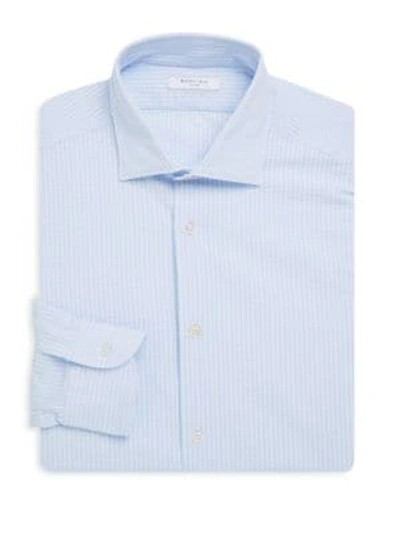 Shop Boglioli Slim-fit Stripe Cotton Dress Shirt In Blue