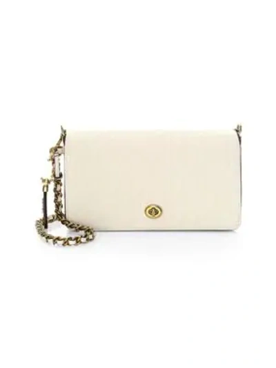 Shop Coach Signature Leather Dinky Crossbody Bag In Chalk