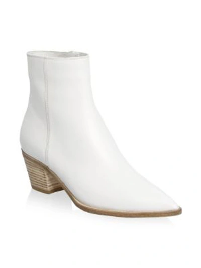 Shop Gianvito Rossi Pointed Toe Leather Ankle Boots In White