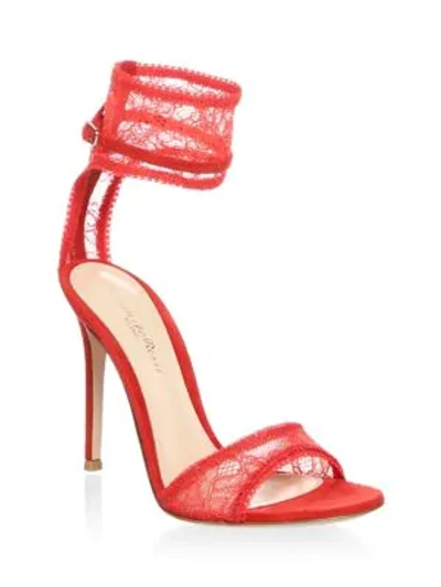 Shop Gianvito Rossi Lace Ankle Strap Sandals In Red
