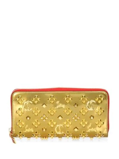 Shop Christian Louboutin Panettone Spikes Zip-around Wallet In Gold