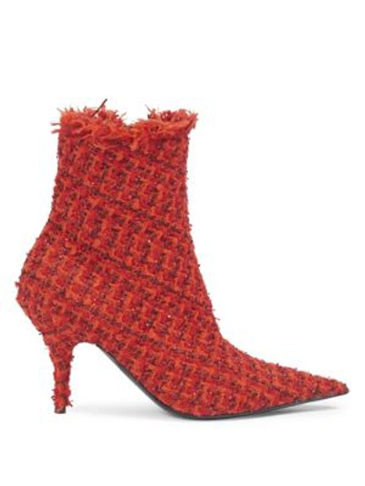 Shop Balenciaga Stiletto Heel Tweed Booties In Rouge