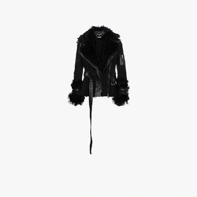 Shop Alexander Mcqueen Suede And Shearling Biker Jacket In Black