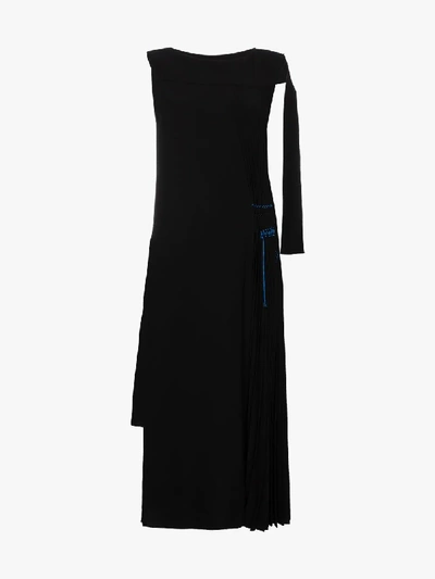 Shop Loewe Pleated Asymmetric Midi Dress In Black