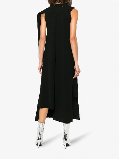 Shop Loewe Pleated Asymmetric Midi Dress In Black