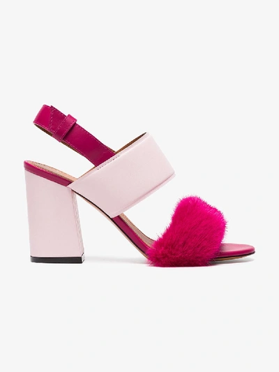 Shop Givenchy Pink Paris 90 Fur Block Heel Sandals In Pink&purple