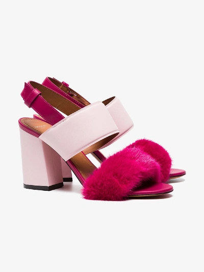 Shop Givenchy Pink Paris 90 Fur Block Heel Sandals In Pink&purple