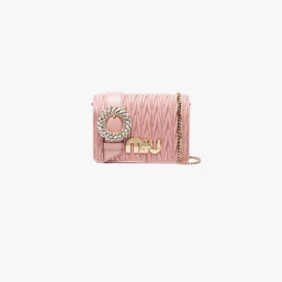 Shop Miu Miu Pink Matelassé Leather Cross Body Bag In Pink&purple