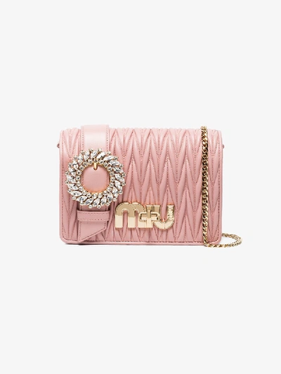 Shop Miu Miu Pink Matelassé Leather Cross Body Bag In Pink&purple