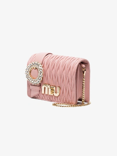 Shop Miu Miu Pink Matelassé Leather Cross Body Bag In Pink&purple