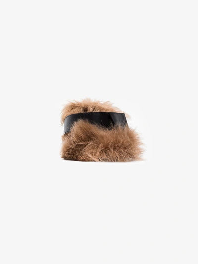 Shop Gucci Fur Herringbone Slippers With Wolf Head In Black