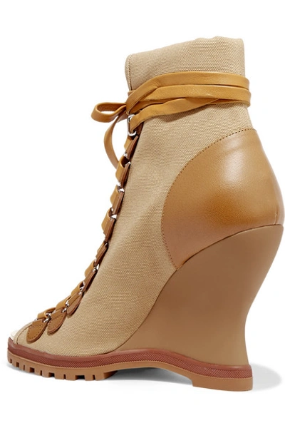 Shop Chloé River Canvas And Leather Wedge Ankle Boots In Brown