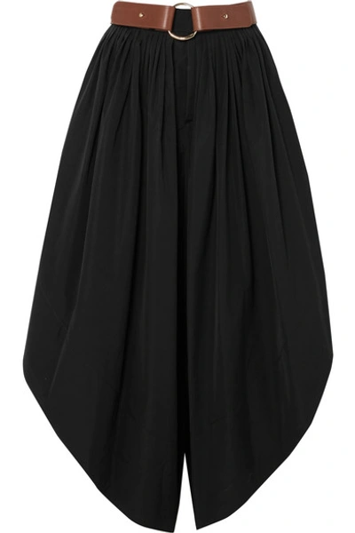 Shop Chloé Belted Cropped Cotton-poplin Wide-leg Pants In Black