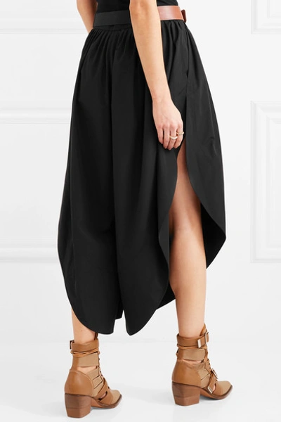 Shop Chloé Belted Cropped Cotton-poplin Wide-leg Pants In Black