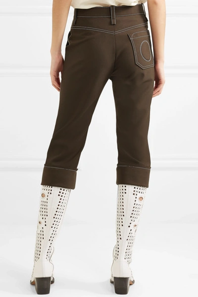Shop Chloé Cropped Straight-leg Crepe Pants In Dark Brown