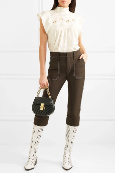 Shop Chloé Cropped Straight-leg Crepe Pants In Dark Brown