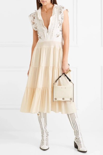 Shop Chloé Embellished Broderie Anglaise Linen And Cady Midi Dress In White