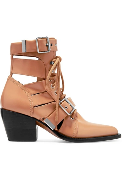 Shop Chloé Rylee Cutout Leather Ankle Boots In Tan