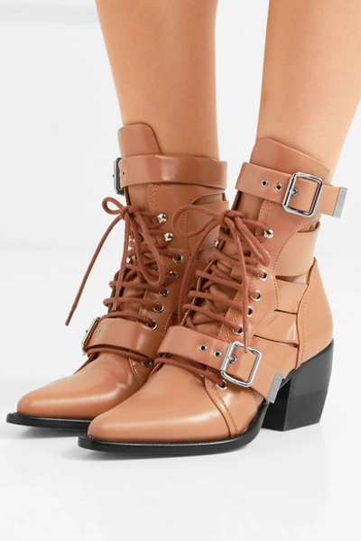 Shop Chloé Rylee Cutout Leather Ankle Boots In Tan
