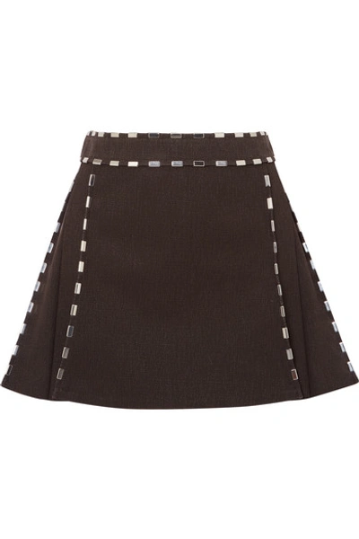 Shop Chloé Embellished Cotton-canvas Mini Skirt In Brown