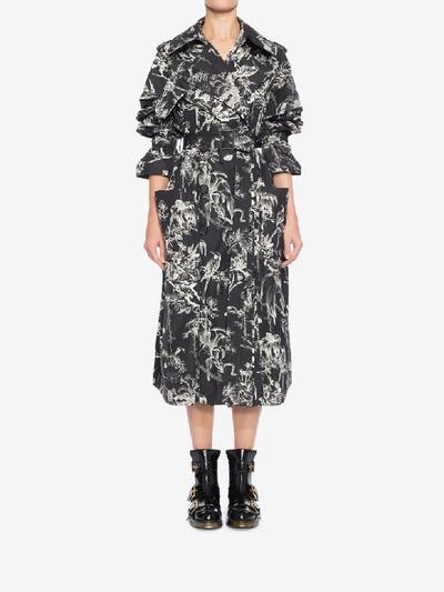 Shop Alexander Mcqueen Bird Sketch Trench Coat In Black/ivory