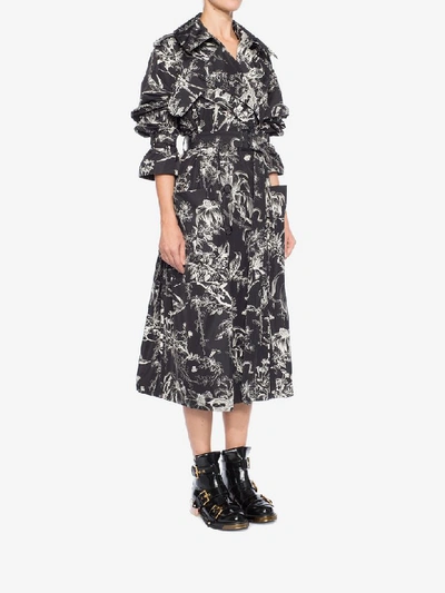 Shop Alexander Mcqueen Bird Sketch Trench Coat In Black/ivory