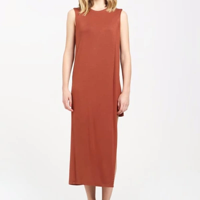 Shop Paisie Jersey Midi Dress With Asymmetric Overlay In Brown